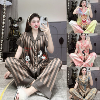 Đồ Bộ Pijama Lụa LaTin Tơ Tằm Hoạ Tiết Rừng Thiết Kế Nữ (Có Túi Quần 40kg-60kg)