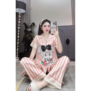 Đồ Bộ Pijama Lụa LaTin Tơ Tằm Hoạ Tiết Rừng Thiết Kế Nữ (Có Túi Quần 40kg-60kg)