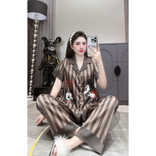 Đồ Bộ Pijama Lụa LaTin Tơ Tằm Hoạ Tiết Rừng Thiết Kế Nữ (Có Túi Quần 40kg-60kg)