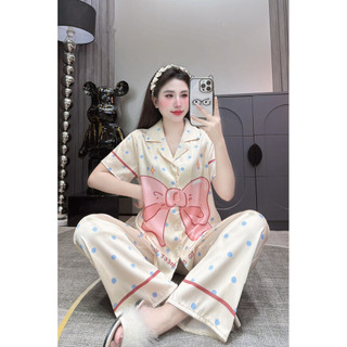Đồ Bộ Pijama Lụa LaTin Tơ Tằm Hoạ Tiết Rừng Thiết Kế Nữ (Có Túi Quần 40kg-60kg)