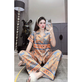 Đồ Bộ Pijama Lụa LaTin Tơ Tằm Hoạ Tiết Rừng Thiết Kế Nữ (Có Túi Quần 40kg-60kg)