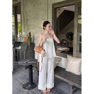 LOU BAE| Set Đồ Nữ Chất Đũi Gồm Áo Hai Dây Kèm Quần Xuông