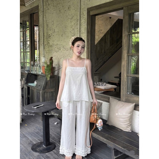 LOU BAE| Set Đồ Nữ Chất Đũi Gồm Áo Hai Dây Kèm Quần Xuông