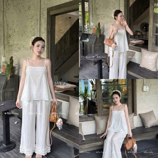 LOU BAE| Set Đồ Nữ Chất Đũi Gồm Áo Hai Dây Kèm Quần Xuông