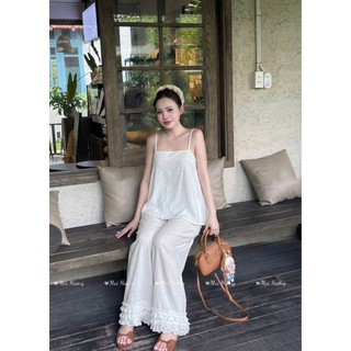 LOU BAE| Set Đồ Nữ Chất Đũi Gồm Áo Hai Dây Kèm Quần Xuông