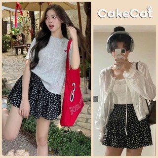 Chân Váy Hoa Nhí Đen Bèo Tầng Dáng Ngắn 2 Lớp Quảng Châu, chân váy ngắn 3 tầng xoè ulzzang Cakecat