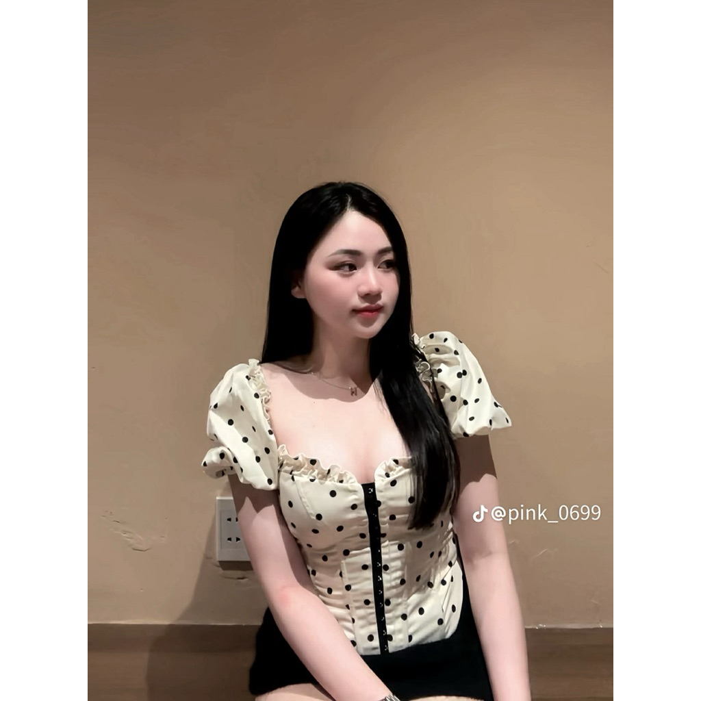 A9 • [ Lẻ Áo ] Áo Chấm Bi Corset Mắc Cài Mùa Hè Xinh Xắn • NA TÍM Clothing