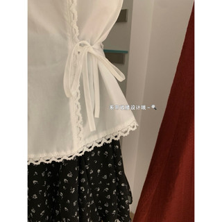 𝐏𝐡𝐢𝐞𝐧 𝐖𝐆𝐖𝐄 | w9167 Áo sơ Mi Cộc Tay Buộc 2 Bên Eo Cổ Tròn Đường May Thêu Ren