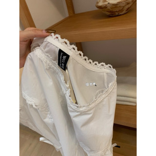 𝐏𝐡𝐢𝐞𝐧 𝐖𝐆𝐖𝐄 | w9167 Áo sơ Mi Cộc Tay Buộc 2 Bên Eo Cổ Tròn Đường May Thêu Ren