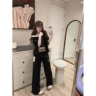 Set Len Lưới Áo Cổ V Thêu Ngựa Mix Quần Suông QC