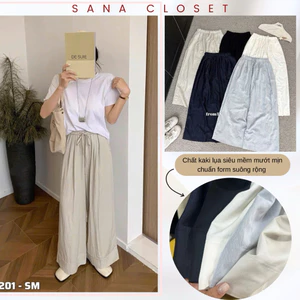 Quần Dài Nữ Q.Zhou Dáng Suông Rộng Kaki Lụa Mềm Mịn Mát – Quần Nữ Ống Rộng Thanh Lịch Dễ Phối | SANA CLOSET #6201