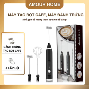 Máy Đánh Bọt Sữa, Máy Đánh Trứng Mini Cầm Tay Sạc Pin 3 Cấp Độ Tặng Kèm 2 Đầu Đánh Tiện Dụng