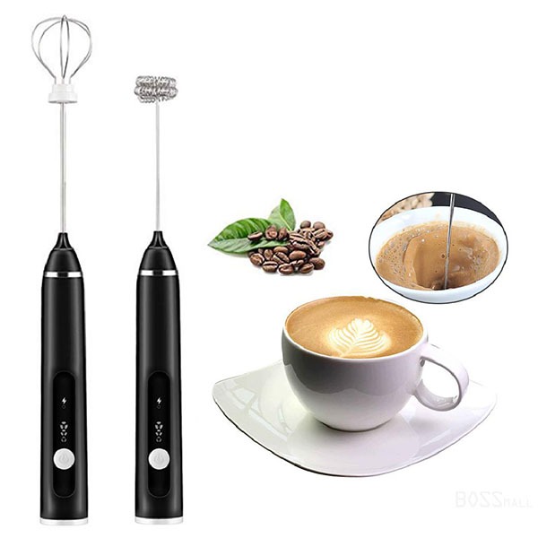 Máy Đánh Bọt Sữa, Máy Đánh Trứng Mini Cầm Tay Sạc Pin 3 Cấp Độ Tặng Kèm 2 Đầu Đánh Tiện Dụng