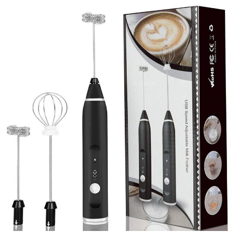 Máy Đánh Bọt Sữa, Máy Đánh Trứng Mini Cầm Tay Sạc Pin 3 Cấp Độ Tặng Kèm 2 Đầu Đánh Tiện Dụng
