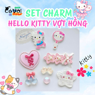 Set Charm Hello Kitty Vợt Hồng – Nơ Tim Sao Cherry Ngọt Ngào Cute Kawaii- Set charm gắn dép new trend 2026