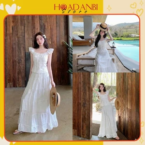 Set áo hai dây crotop mix chân váy dáng dài, Đầm maxi dáng dài phong cách Hàn Quốc mẫu mới 2025