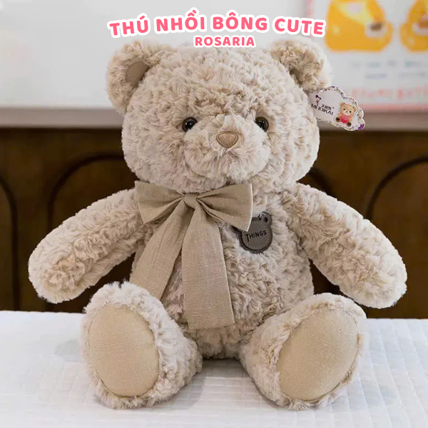 Gấu bông Teddy Bear thắt nơ cao cấp – Màu nâu be sang trọng, thú nhồi bông dễ thương phù hợp làm quà