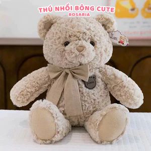 Gấu bông Teddy Bear thắt nơ cao cấp – Màu nâu be sang trọng, thú nhồi bông dễ thương phù hợp làm quà
