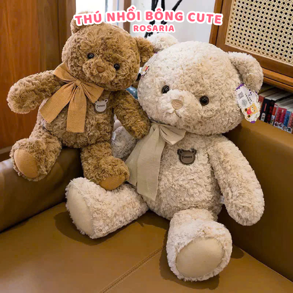 Gấu bông Teddy Bear thắt nơ cao cấp – Màu nâu be sang trọng, thú nhồi bông dễ thương phù hợp làm quà