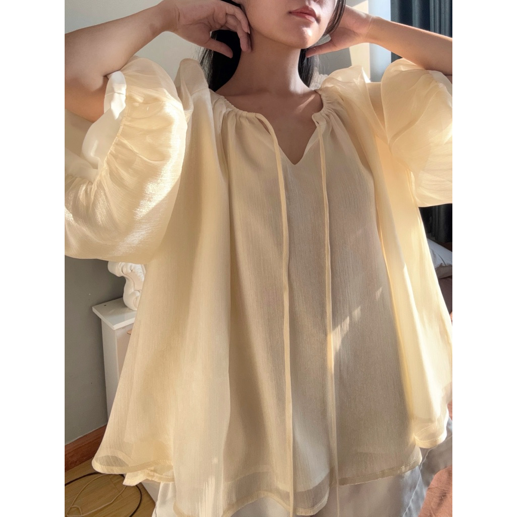 AUTUMN - Th le shimmer top - áo babydoll tay lỡ gân ánh kim freesize dưới 62kg