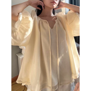 AUTUMN - shimmer top - áo babydoll tay lỡ gân ánh kim freesize
