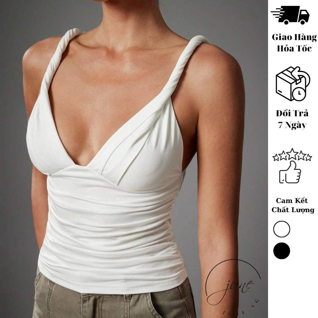 Áo hai dây nữ JUNE.SG ôm dáng chất thun cotton mịn tôn dáng D188