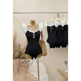 Bikini Áo Bơi 1 Mảnh Liền Bèo Viền Ren Thô Nơ Chuẩn She’s