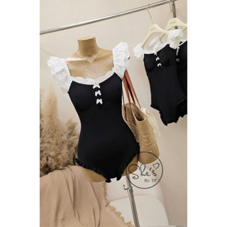 Bikini Áo Bơi 1 Mảnh Liền Bèo Viền Ren Thô Nơ Chuẩn She’s