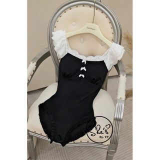 Bikini Áo Bơi 1 Mảnh Liền Bèo Viền Ren Thô Nơ Chuẩn She’s