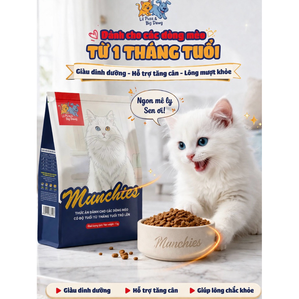 (Tặng Bánh Cá) Combo 3kg Thức Ăn Hạt Munchies Dành Cho Các Bé Mèo - Dầu Cá Hồi Giúp Hỗ Trợ Tăng Cân Và Giảm Rụng Lông.