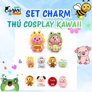 Set Charm Thú Cosplay Kawaii – Combo Ong, Ếch, Gấu, Kẹo Ngọt Cute Trang Trí Dép Hot Trend 2026