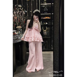 Set ngủ áo 2 dây xoè bèo quần suông mai phương bùi