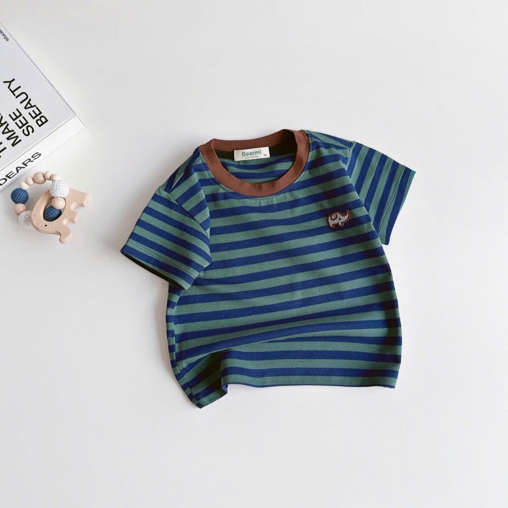 Áo phông cộc tay kẻ sọc Beermi phối viền cổ nổi bật chất liệu cotton 4c mềm mát cho bé 9-28kg