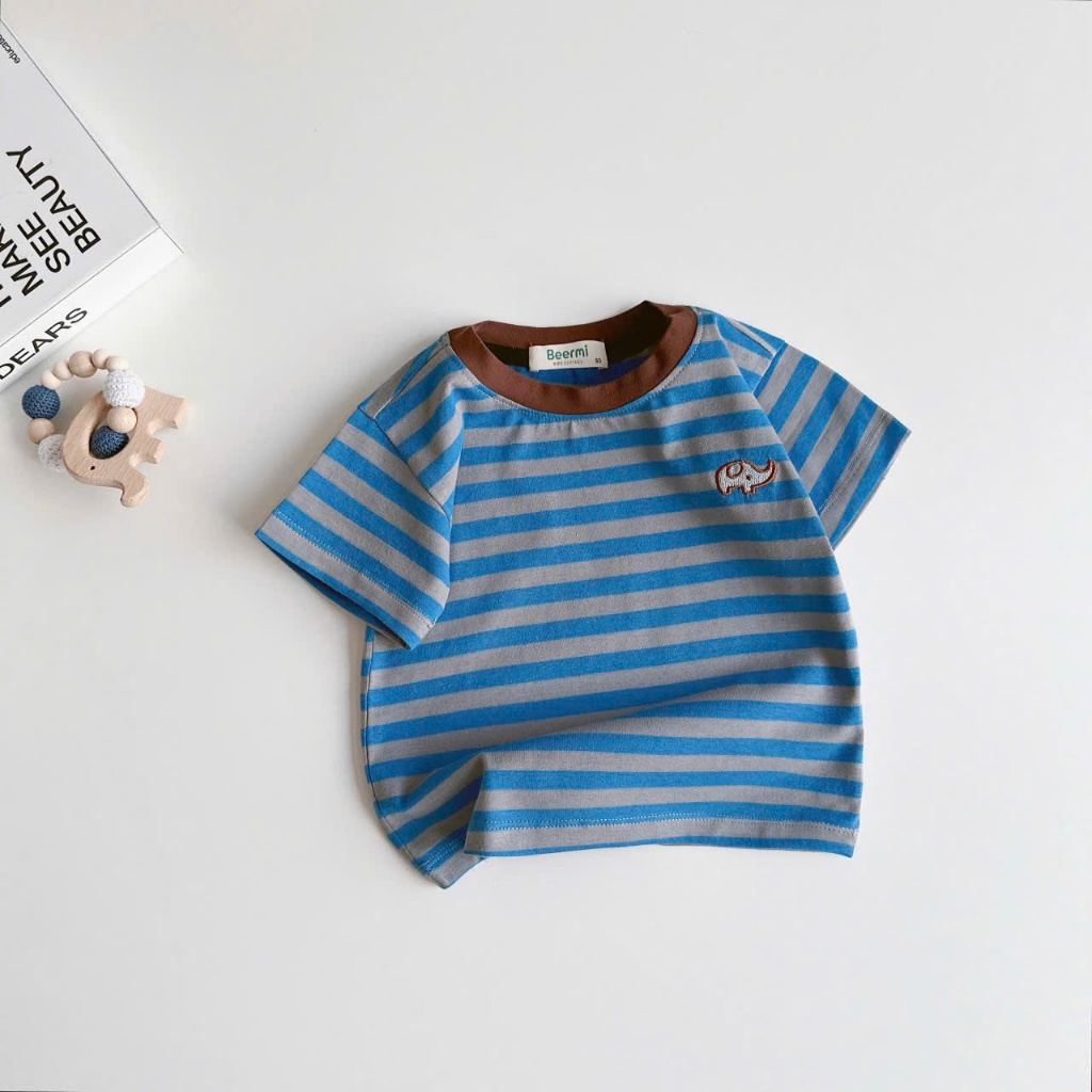 Áo phông cộc tay kẻ sọc Beermi phối viền cổ nổi bật chất liệu cotton 4c mềm mát cho bé 9-28kg