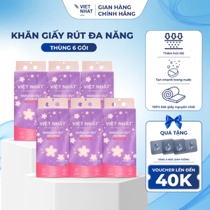 THÙNG 6 Bịch Giấy Rút Treo Tường Việt Nhật 1280 tờ An Toàn, Thấm Hút Tốt, Mềm Mại, Đạt Chuẩn Chất Lượng
