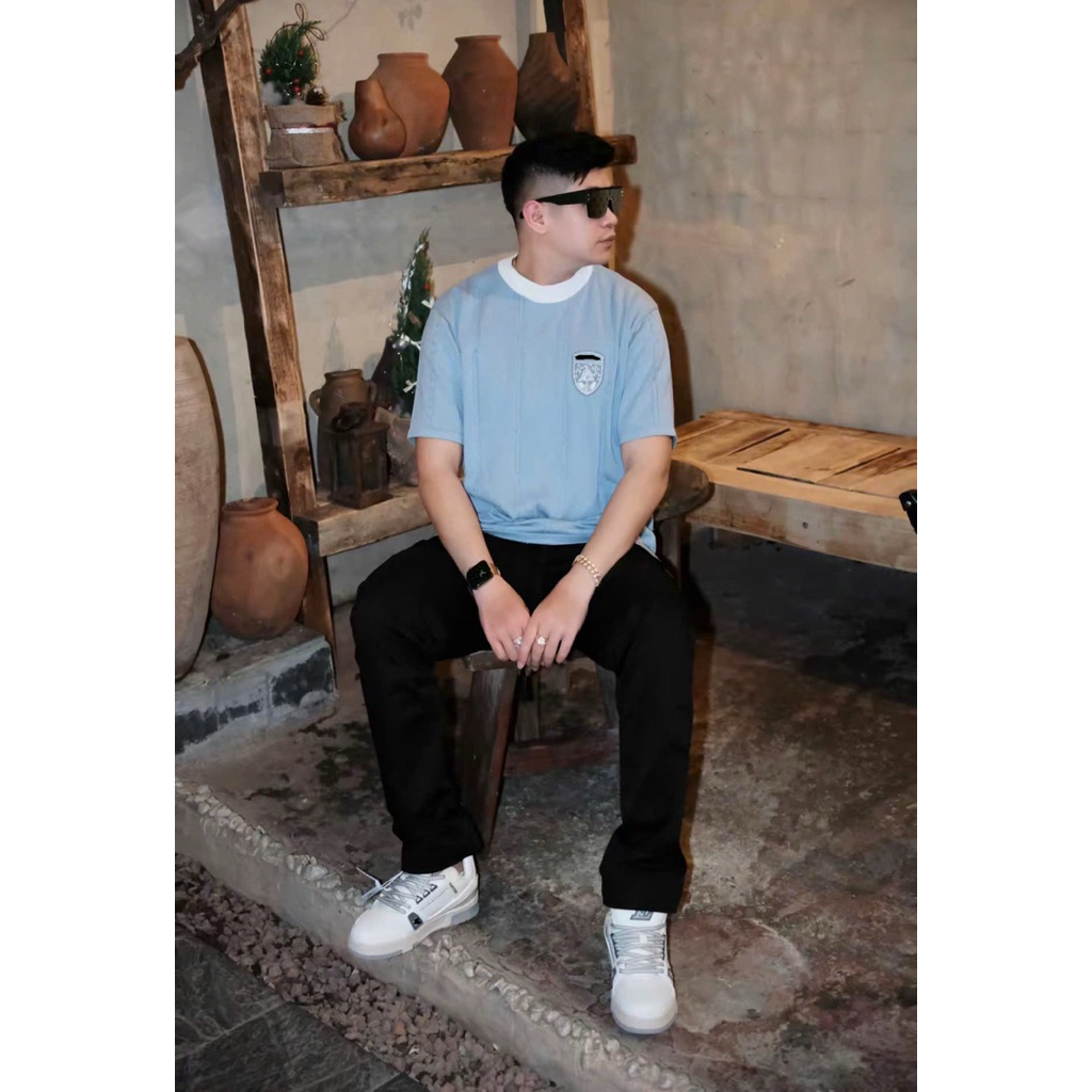 ⚡️[Hight Quality] Áo Phông Len Blue \/ Ready To Wear - Điểm Nhấn Chữ Trắng Dệt Kim Cao Cấp Street Wear