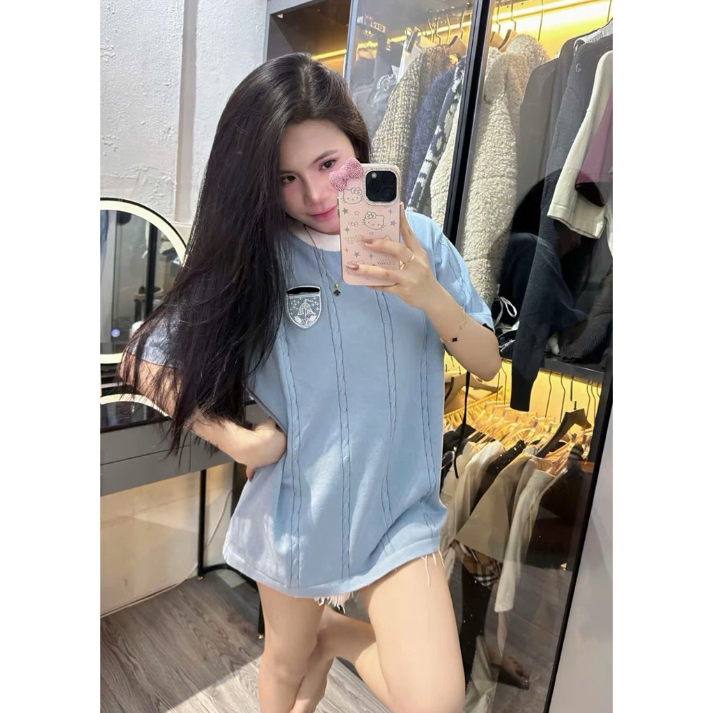 ⚡️[Hight Quality] Áo Phông Len Blue \/ Ready To Wear - Điểm Nhấn Chữ Trắng Dệt Kim Cao Cấp Street Wear
