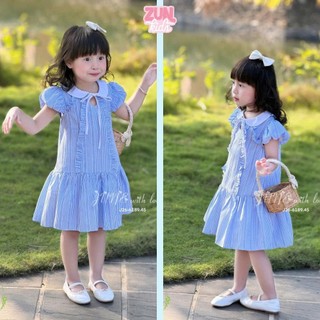 Váy Bé Gái Cổ Sen Nơ Xinh J6189 Tay Bồng Hàn Quốc Dáng Tiểu Thư Chất Thô Mềm Mát