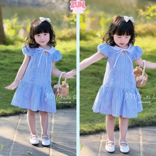 Váy Bé Gái Cổ Sen Nơ Xinh J6189 Tay Bồng Hàn Quốc Dáng Tiểu Thư Chất Thô Mềm Mát