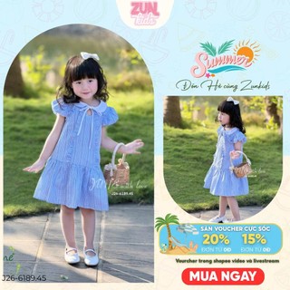 Váy Bé Gái Cổ Sen Nơ Xinh J6189 Tay Bồng Hàn Quốc Dáng Tiểu Thư Chất Thô Mềm Mát