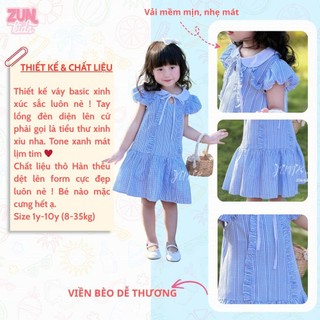 Váy Bé Gái Cổ Sen Nơ Xinh J6189 Tay Bồng Hàn Quốc Dáng Tiểu Thư Chất Thô Mềm Mát