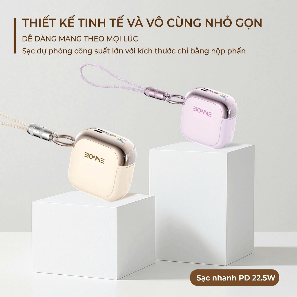 Sạc Dự Phòng Mini BP29 Chính Hãng BONNE TECH , Tích Hợp Dây Đeo Type C To L , Bảo hành 12 Tháng.