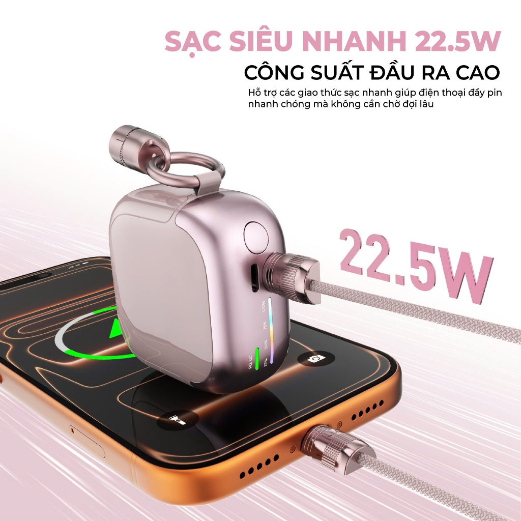 Sạc Dự Phòng Mini BP29 Chính Hãng BONNE TECH , Tích Hợp Dây Đeo Type C To L , Bảo hành 12 Tháng.
