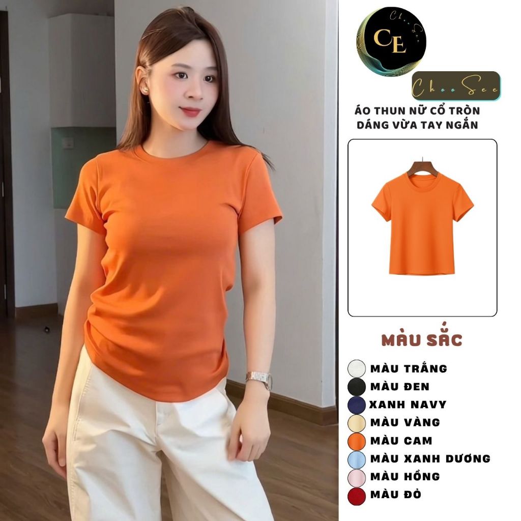 Áo phông nữ cổ tròn tay ngắn kiểu trơn dáng ôm body chất thun cotton co giãn tốt màu đen trắng thời trang basic CHS207 | BigBuy360 - bigbuy360.vn