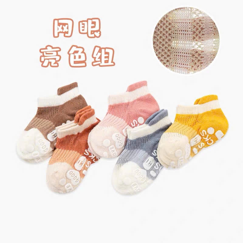 [T01 Tất Lưới- Chống trượt] Set 5 đôi tất lưới thoáng mát mùa hè, có chống trơn trượt cho bé 0-3 tuổi