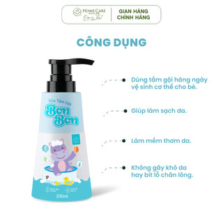 Sữa tắm gội toàn thân Bon Bon sạch dịu nhẹ, dưỡng ẩm bào vệ da cho bé 200ml HomeCare