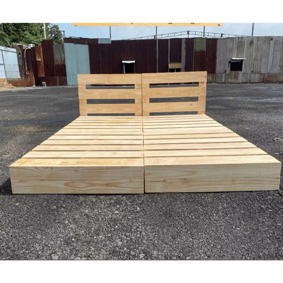 Giường Gỗ Pallet Kín Chân Tự Nhiên Cao 20cm Giường Pallet Tiện Lợi Có Đầu Giường HomeDecor
