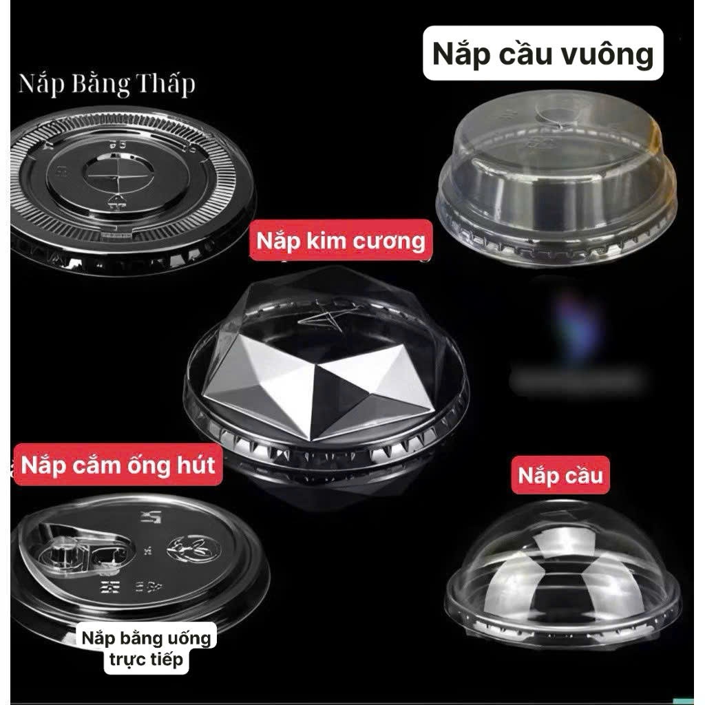 50 Cốc nhựa PP kèm nắp Kim Cương đựng trà sữa sinh tố  nước hoa quả