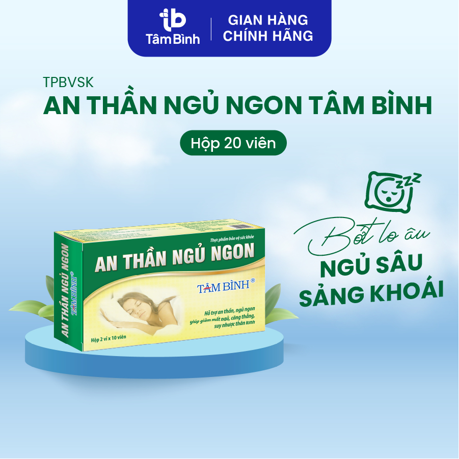 Hộp 20 viên An thần ngủ ngon Tâm Bình - Hỗ trợ giảm mất ngủ, ngủ không sâu giấc, lo âu, căng thẳng