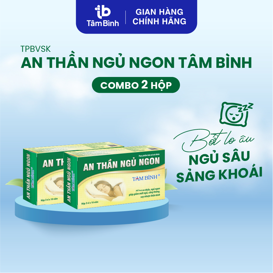 Combo 02 hộp 20 viên An thần ngủ ngon Tâm Bình - Hỗ trợ giảm mất ngủ, ngủ không sâu giấc, lo âu, căng thẳng